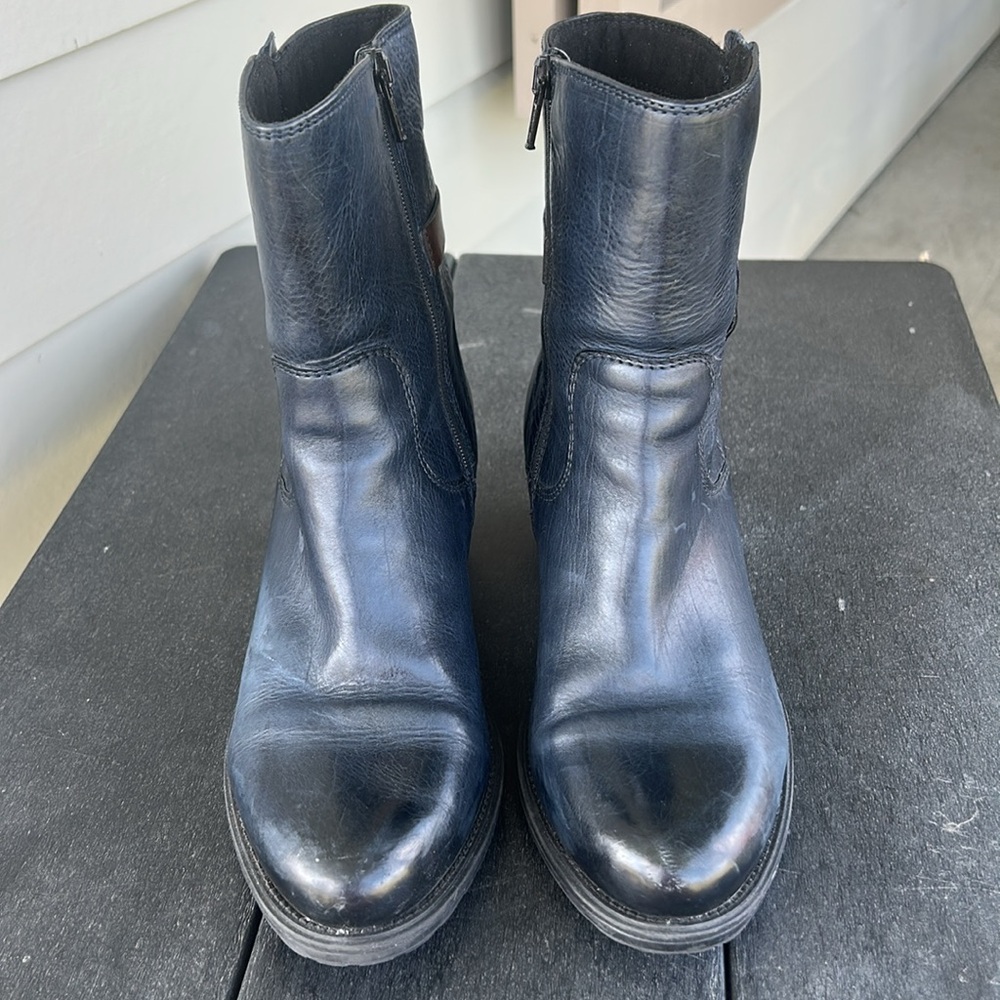 Navy Leather Ankle Boots - Picture 2 of 8